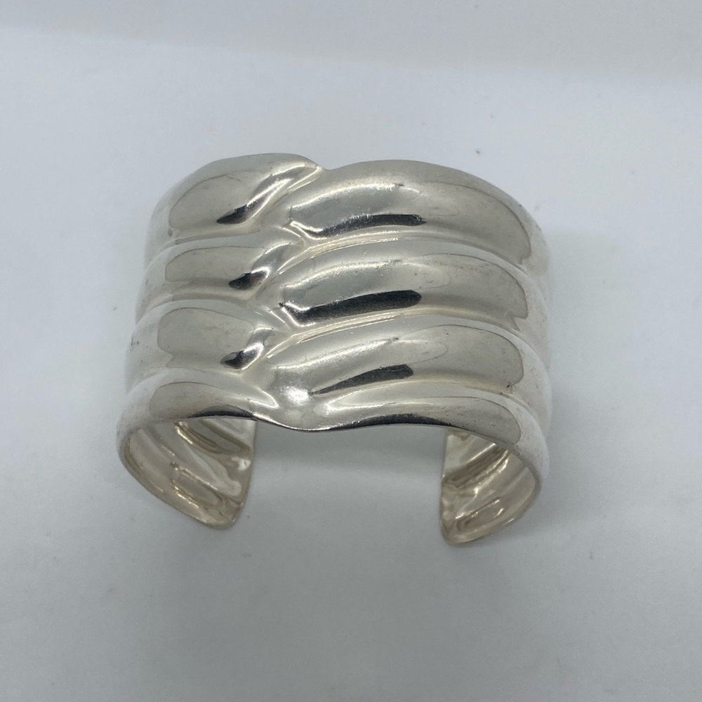 Vtg Taxco Sterling 925 Heavy Wide Wavy Chevron Cuff Bracelet 5.5” + 1.4” Gap 49g